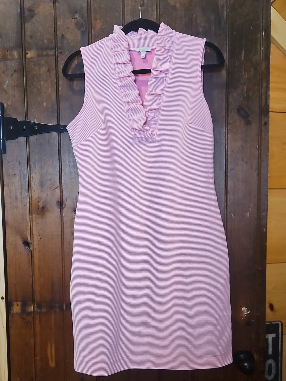 Talbots Pink Ruffle V-Neck Sheath Dress